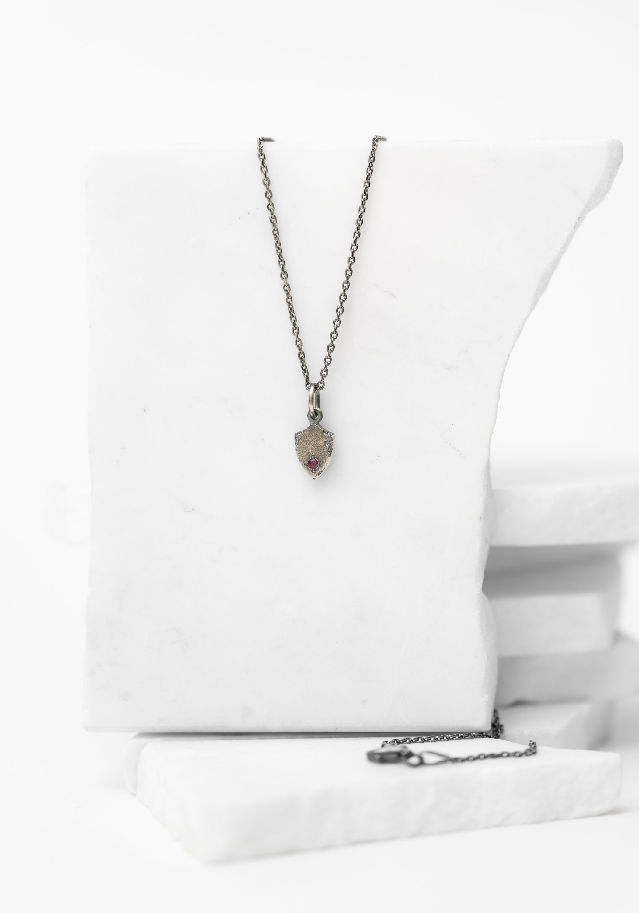 'Tiny Shield' Sterling and Ruby Necklace