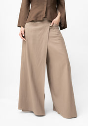 Empire Mocha Linen Draped Front Pants