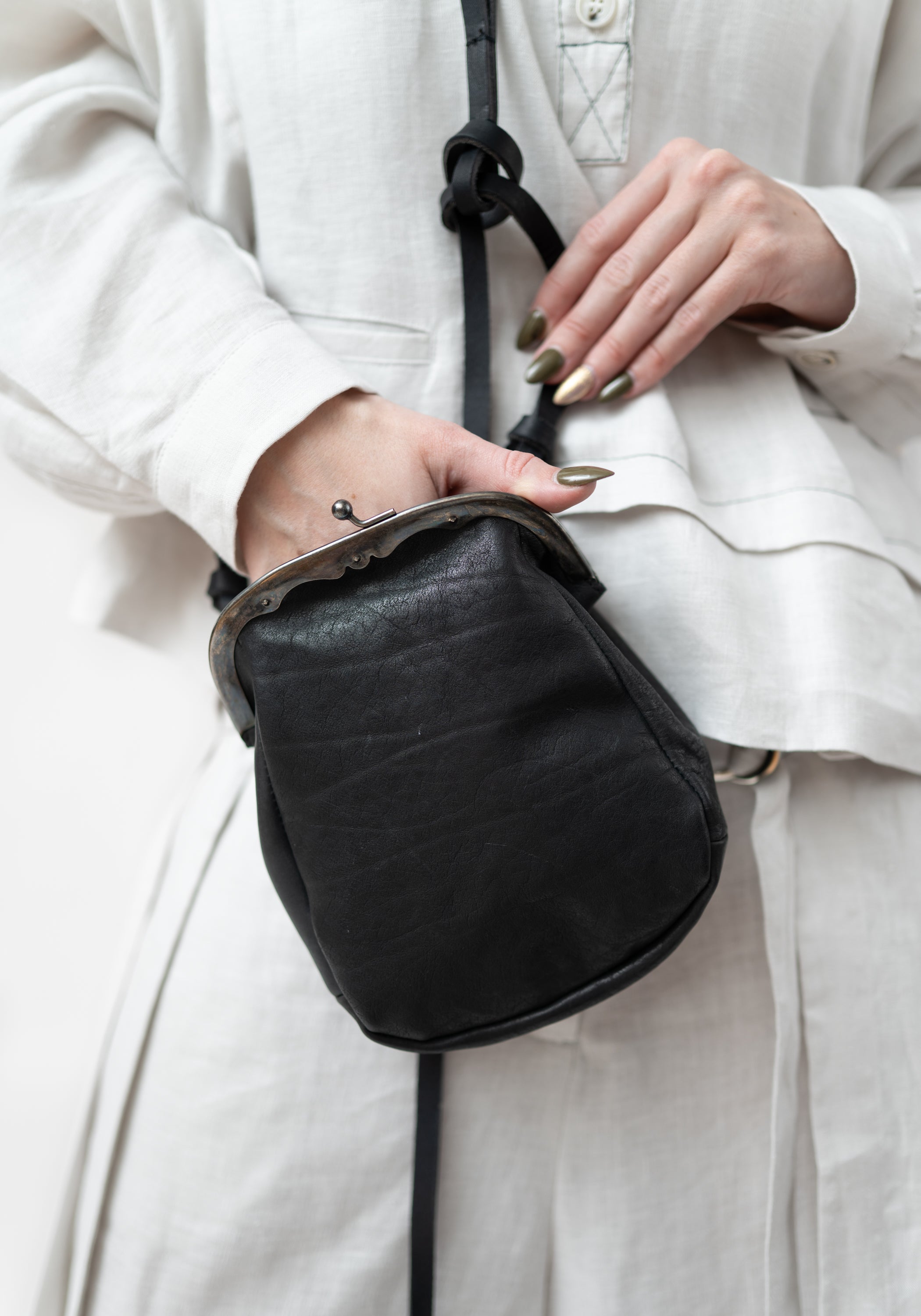 Black Leather Small Pear Bag
