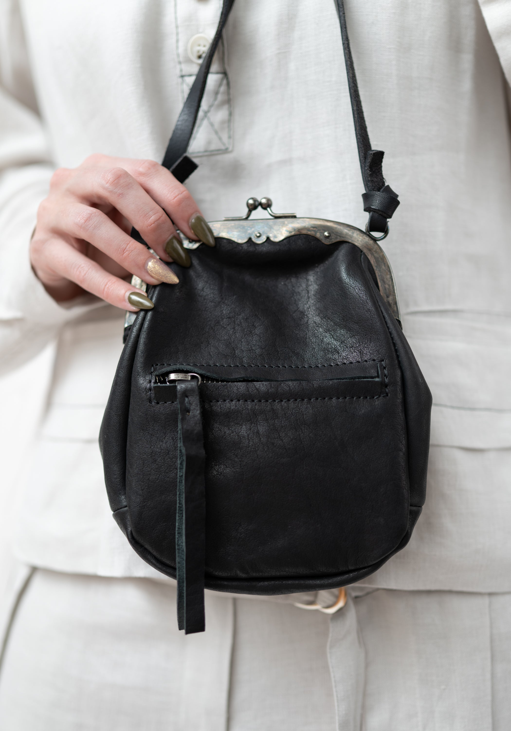 Black Leather Small Pear Bag