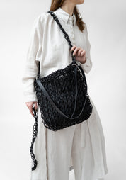 Knit Black Leather Bag