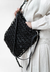 Knit Black Leather Bag