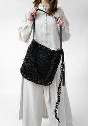 Knit Black Leather Bag