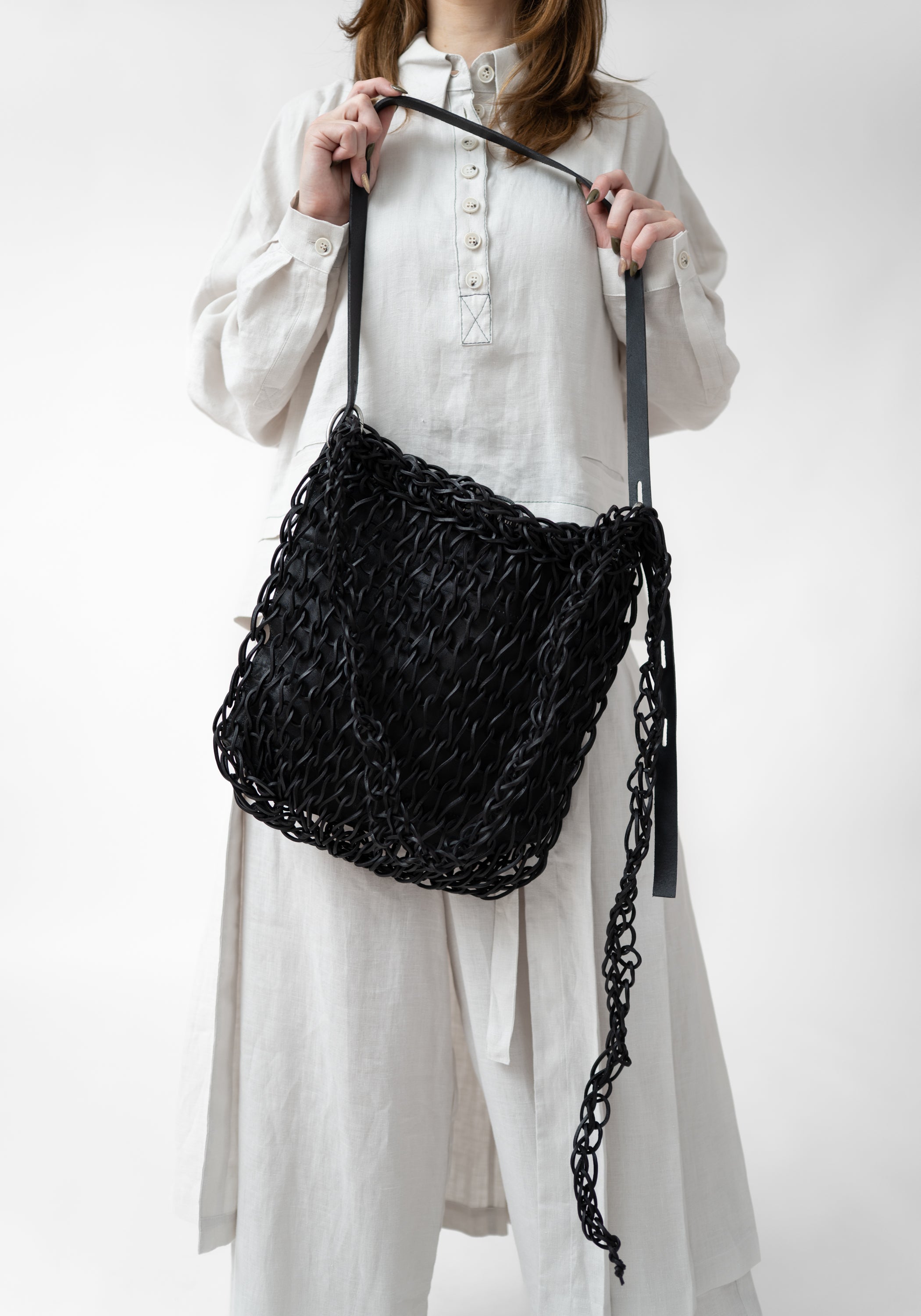 Knit Black Leather Bag