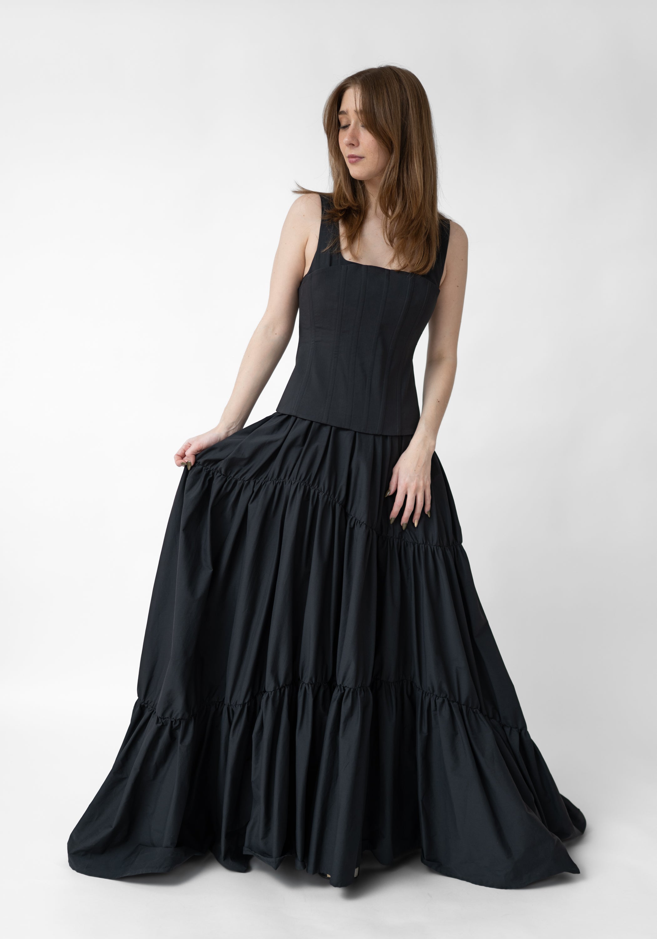 Corset Detail Tiered Skirt Maxi Dress
