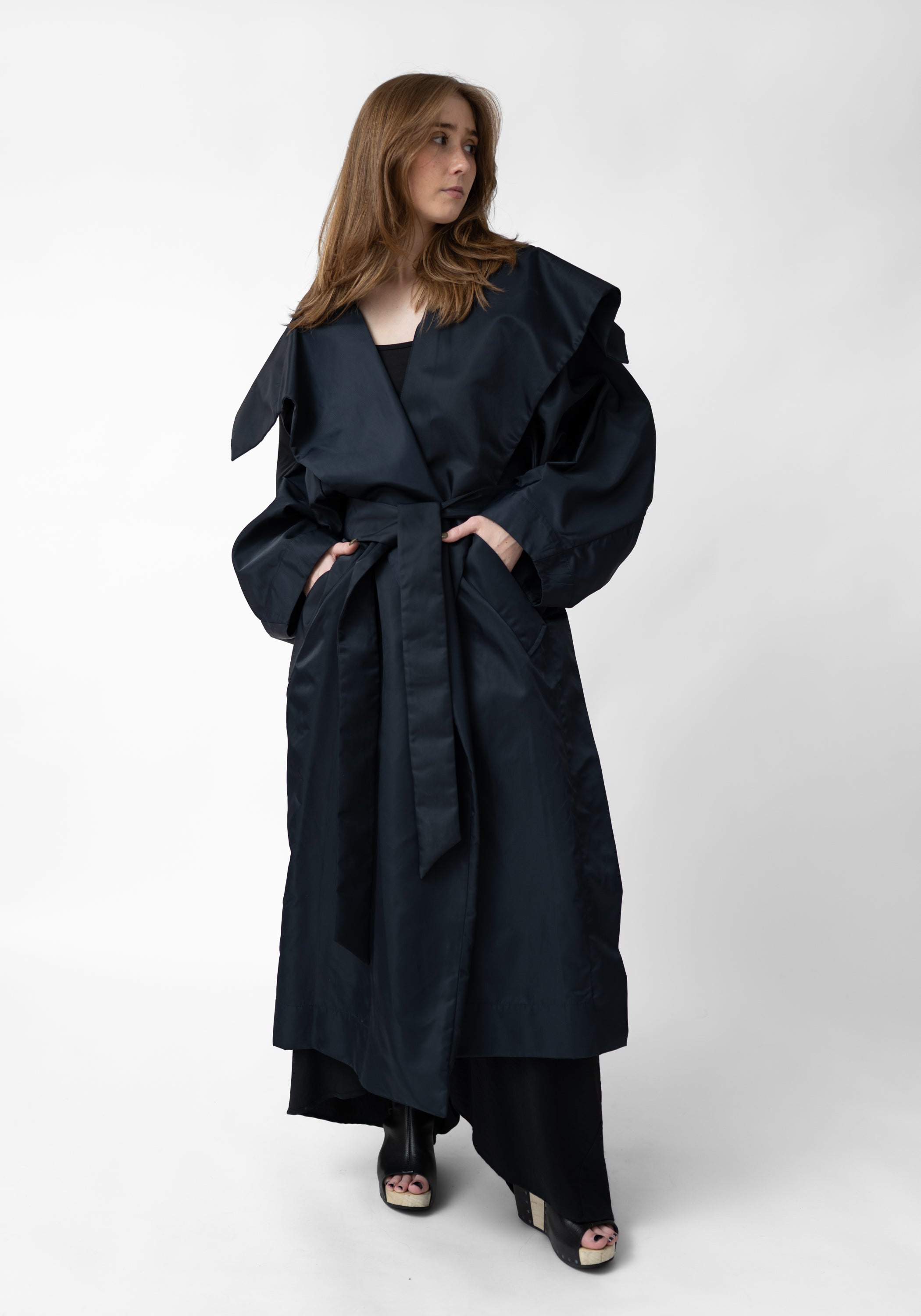 Oversized Open Front Tie Waist Jacket