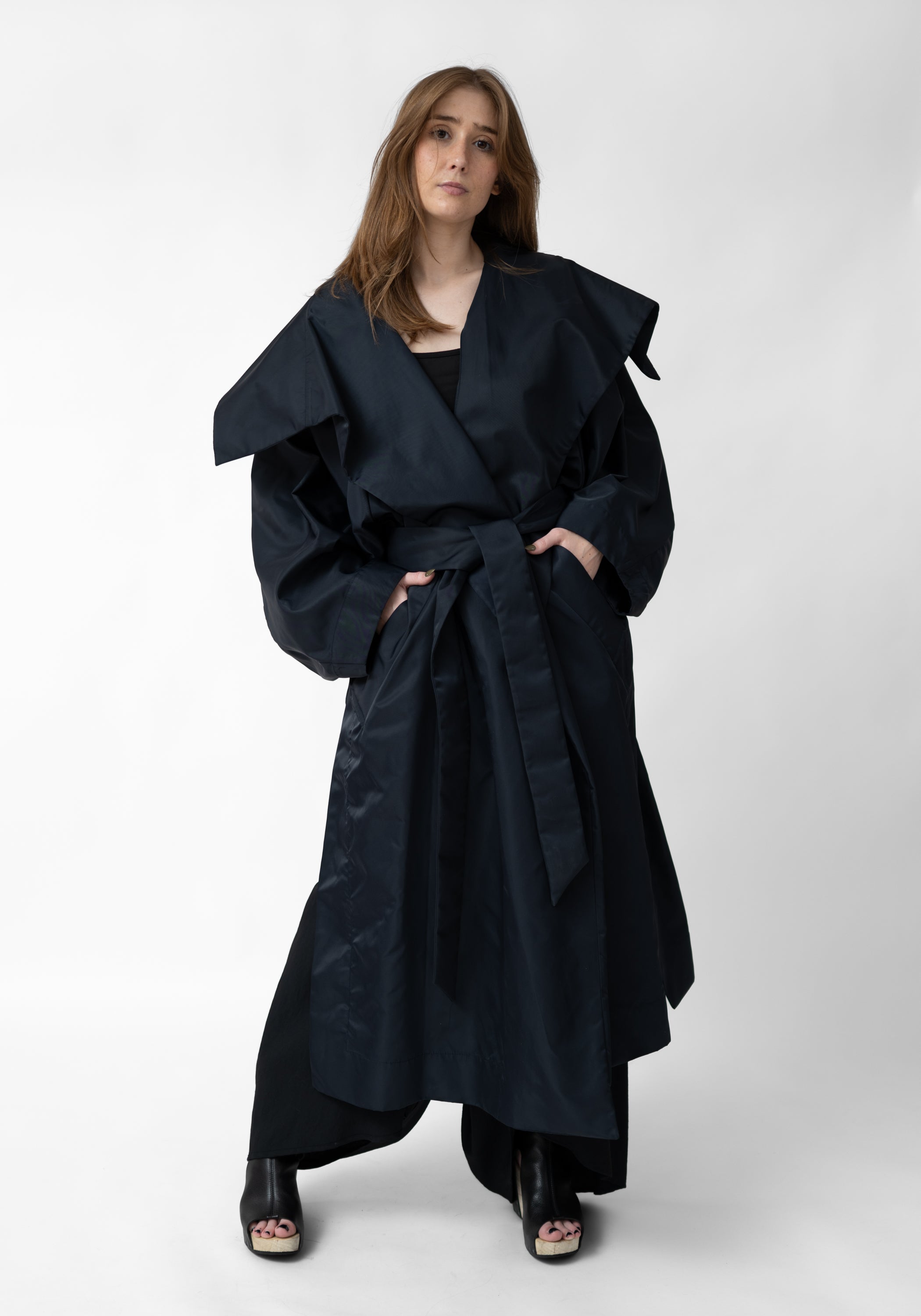 Oversized Open Front Tie Waist Jacket