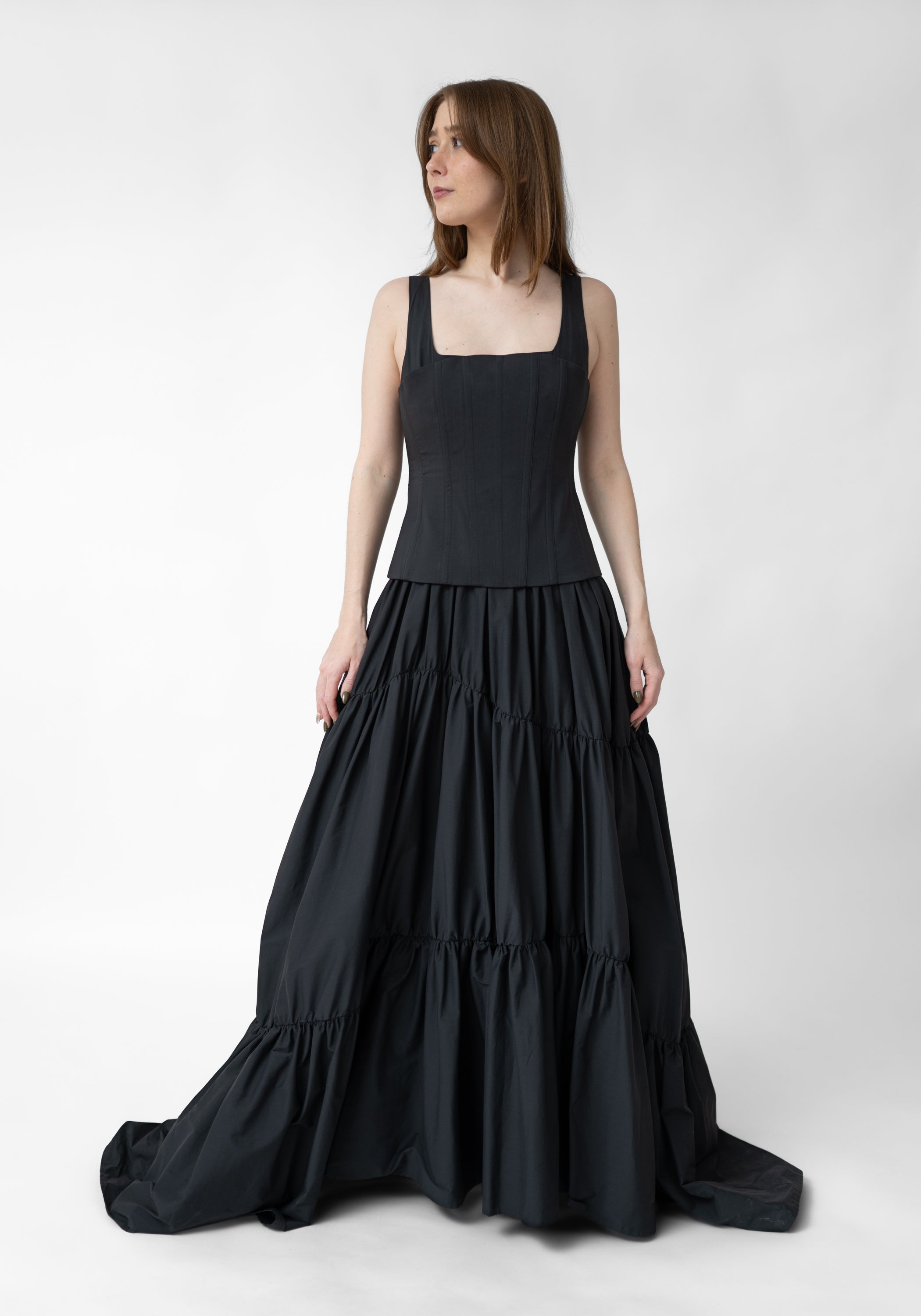 Corset Detail Tiered Skirt Maxi Dress