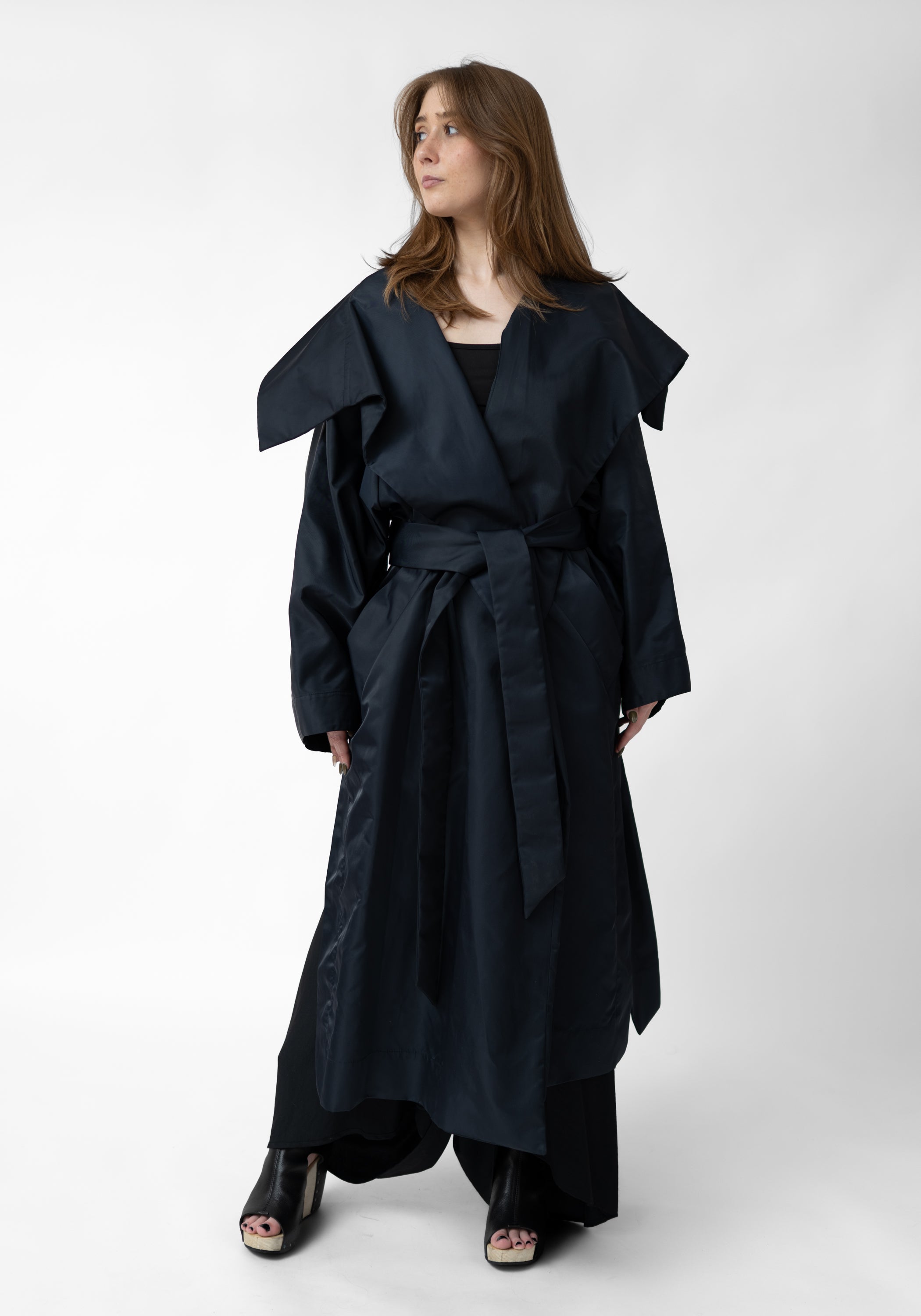Oversized Open Front Tie Waist Jacket