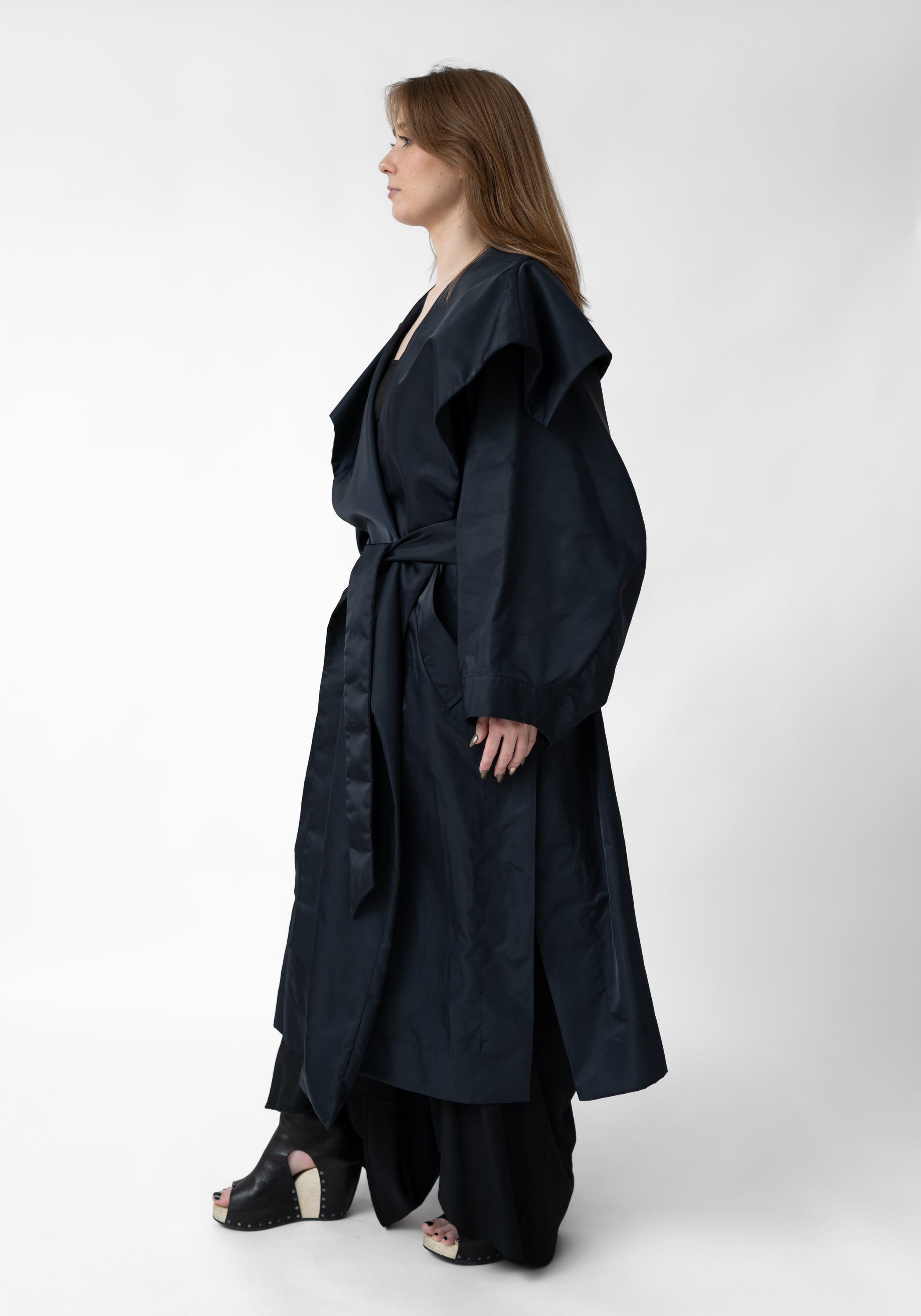 Oversized Open Front Tie Waist Jacket