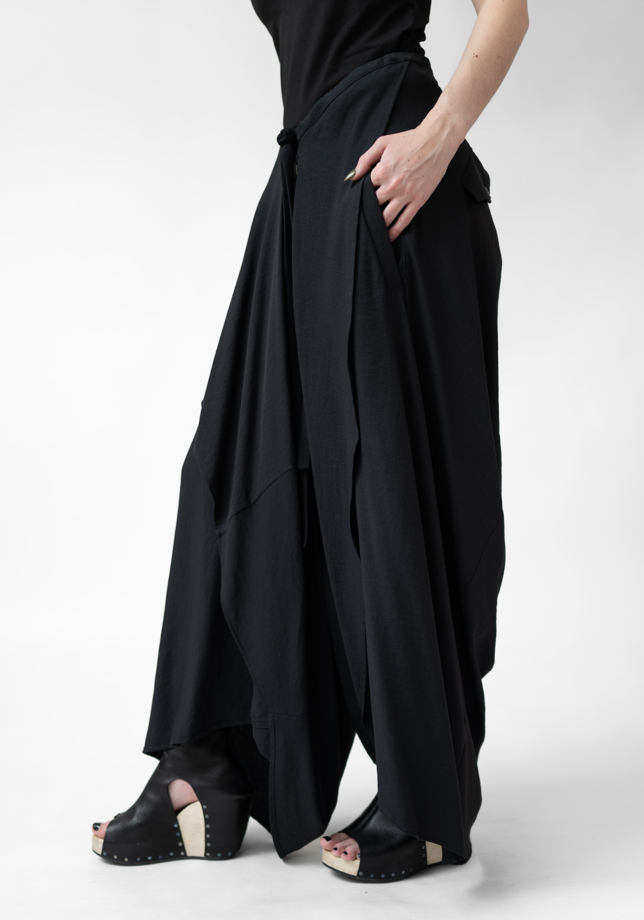 Drape Front Drop Seat Pants