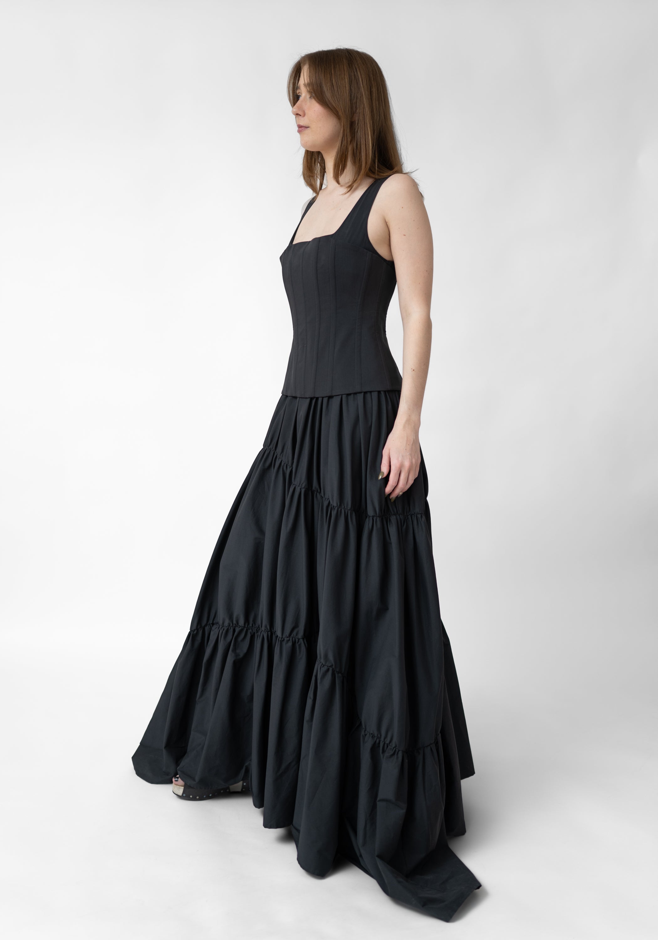Corset Detail Tiered Skirt Maxi Dress