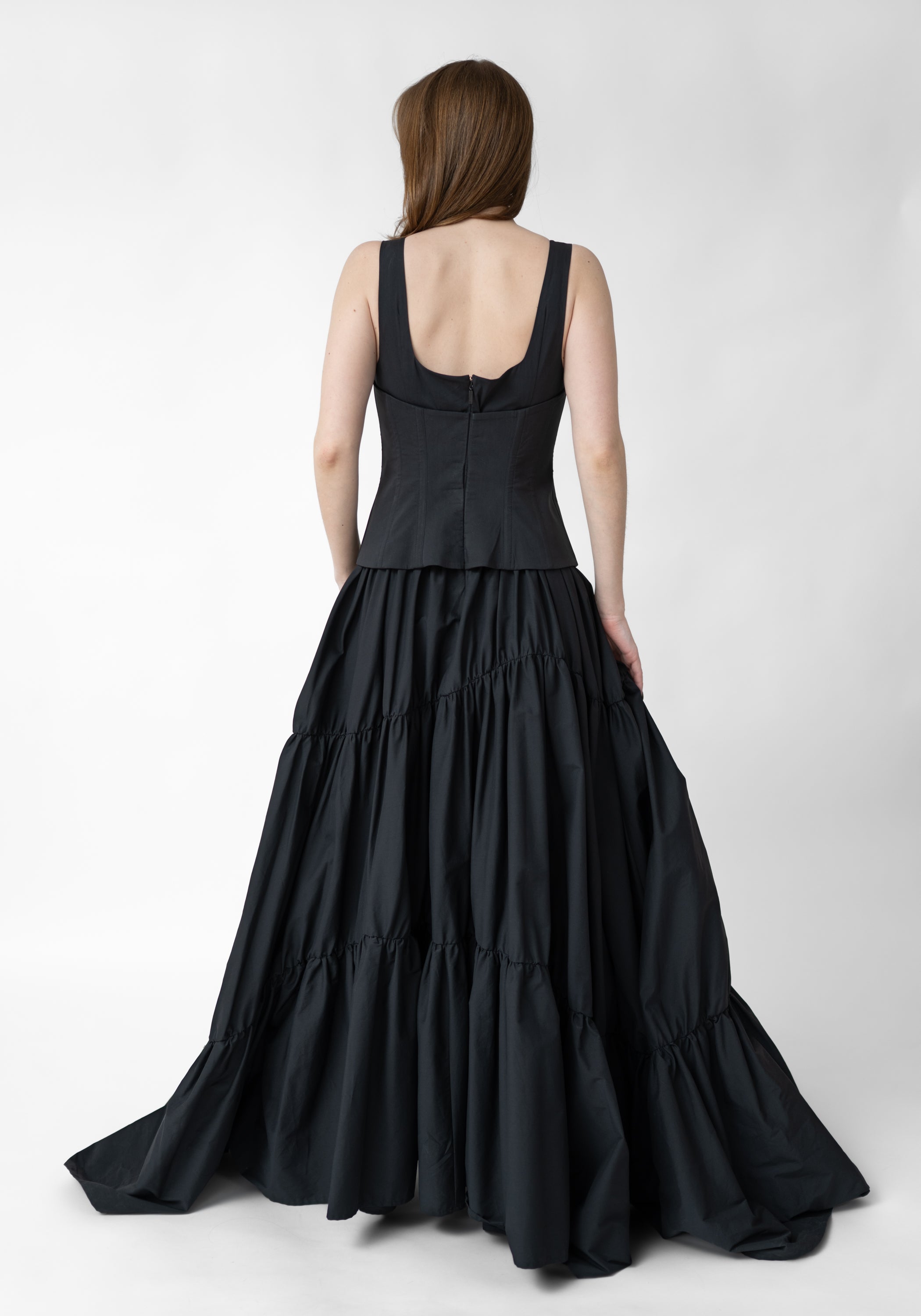 Corset Detail Tiered Skirt Maxi Dress