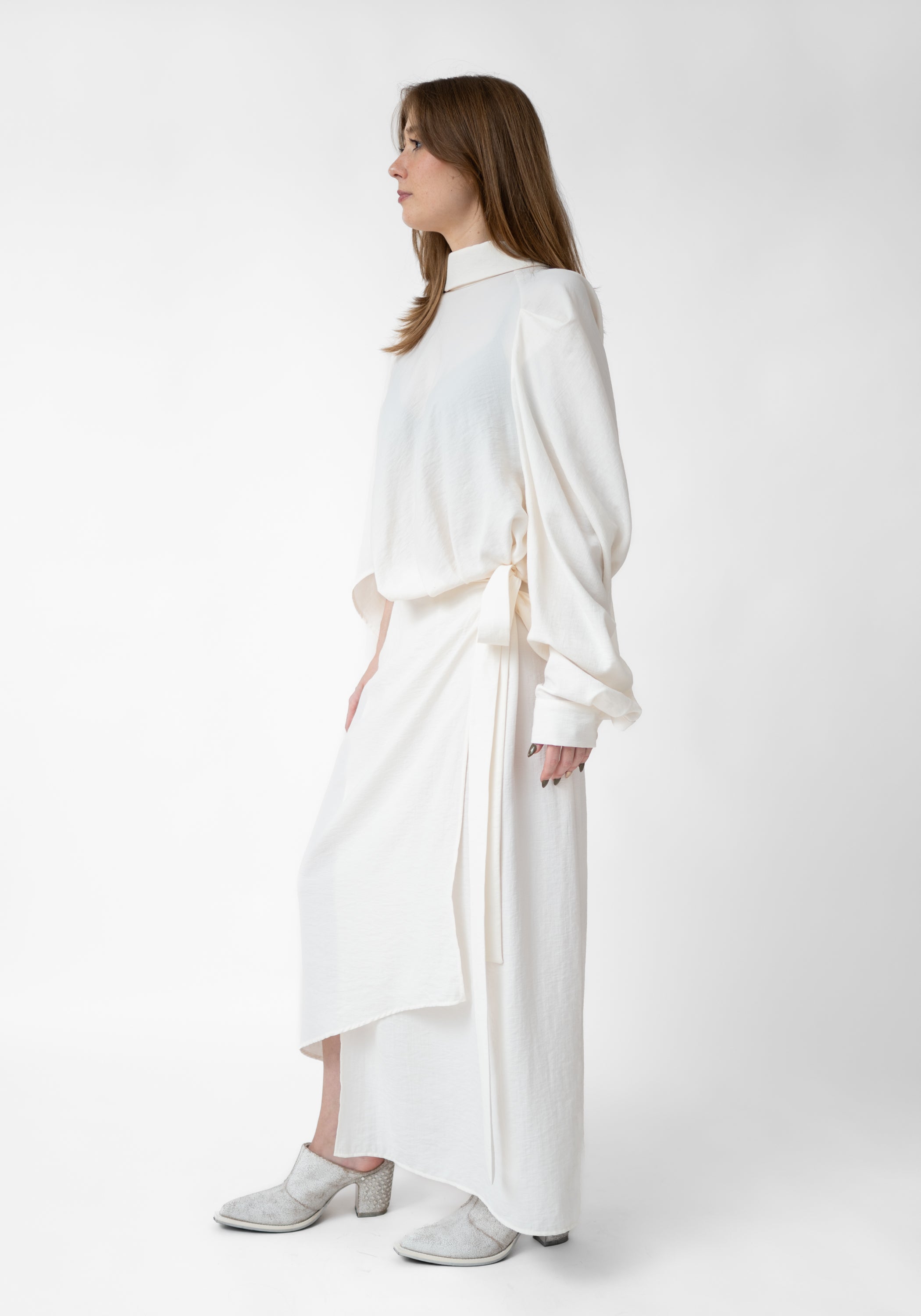 Asymmetric Open Shoulder Wrap Maxi Dress