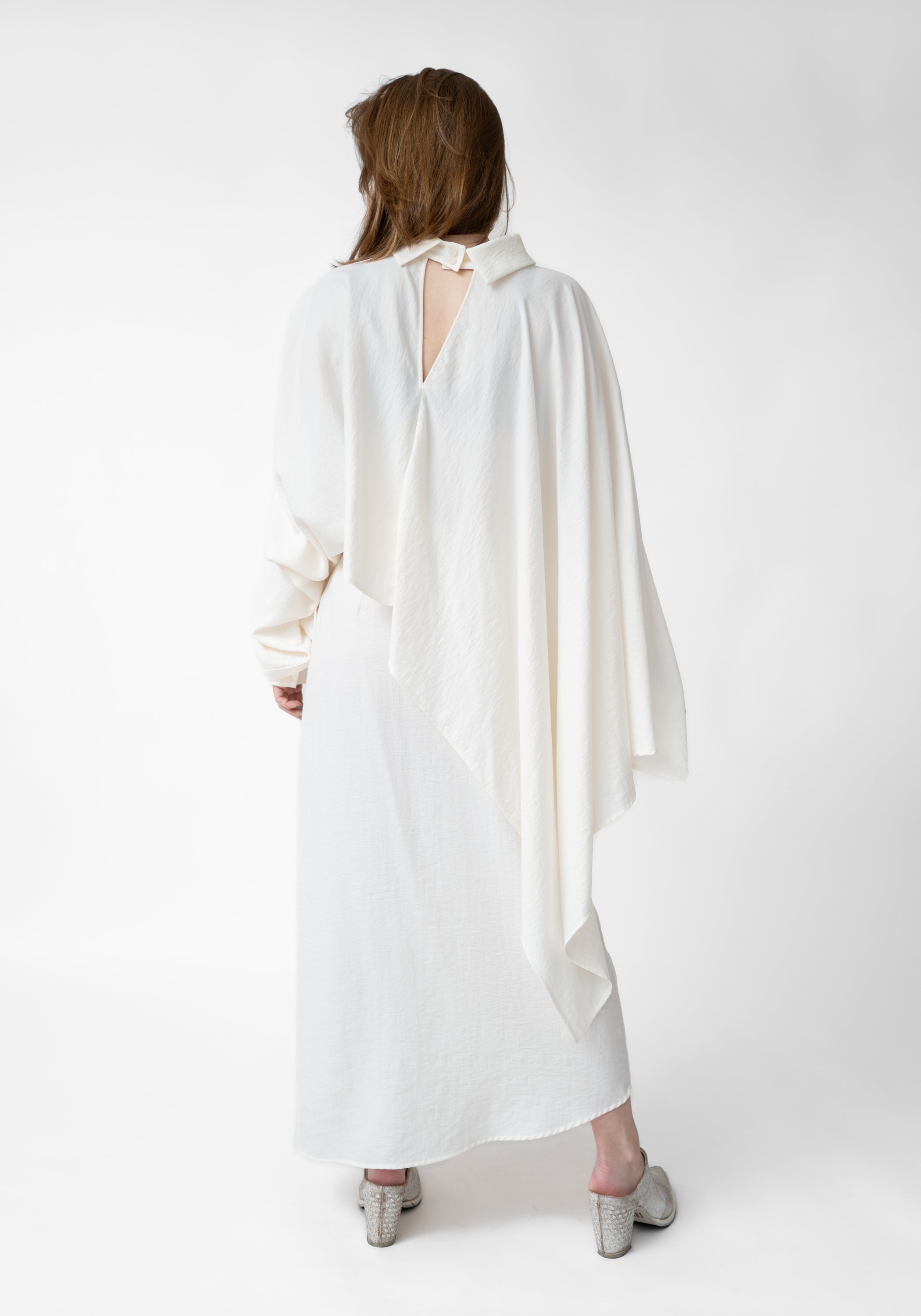 Asymmetric Open Shoulder Wrap Maxi Dress