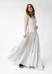 Corset Detail Tiered Skirt Maxi Dress