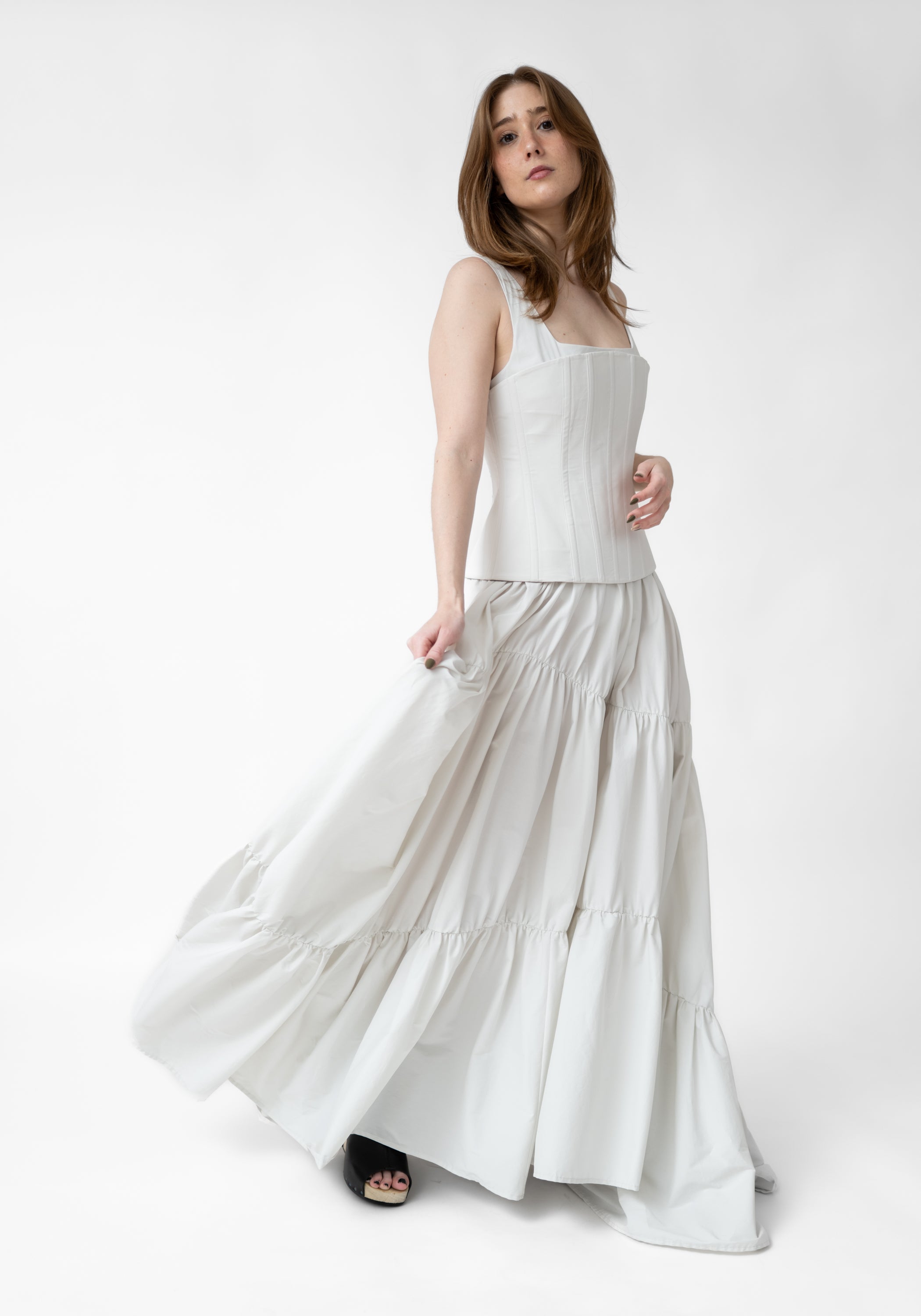 Corset Detail Tiered Skirt Maxi Dress