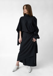 Asymmetric Open Shoulder Wrap Maxi Dress