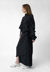 Asymmetric Open Shoulder Wrap Maxi Dress