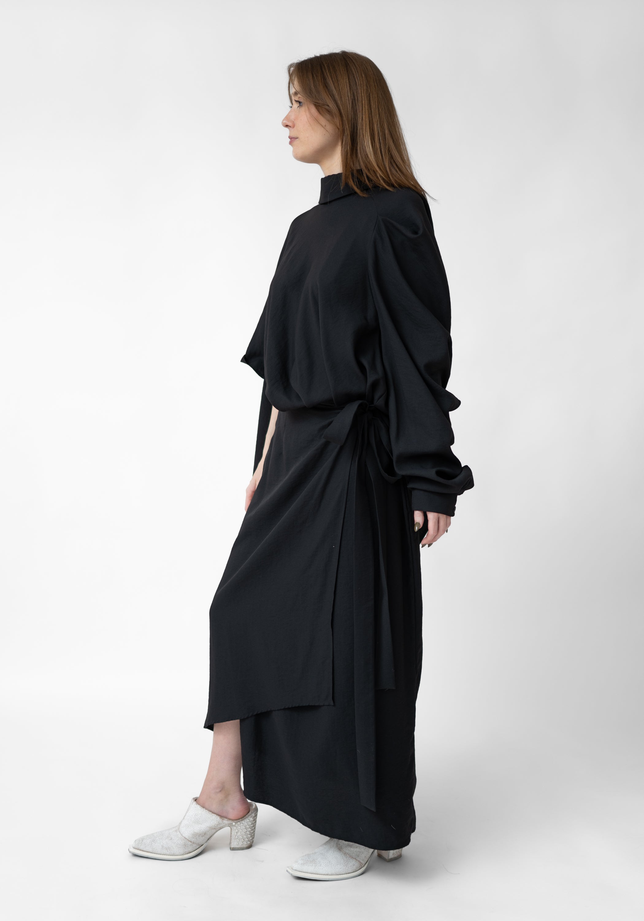 Asymmetric Open Shoulder Wrap Maxi Dress