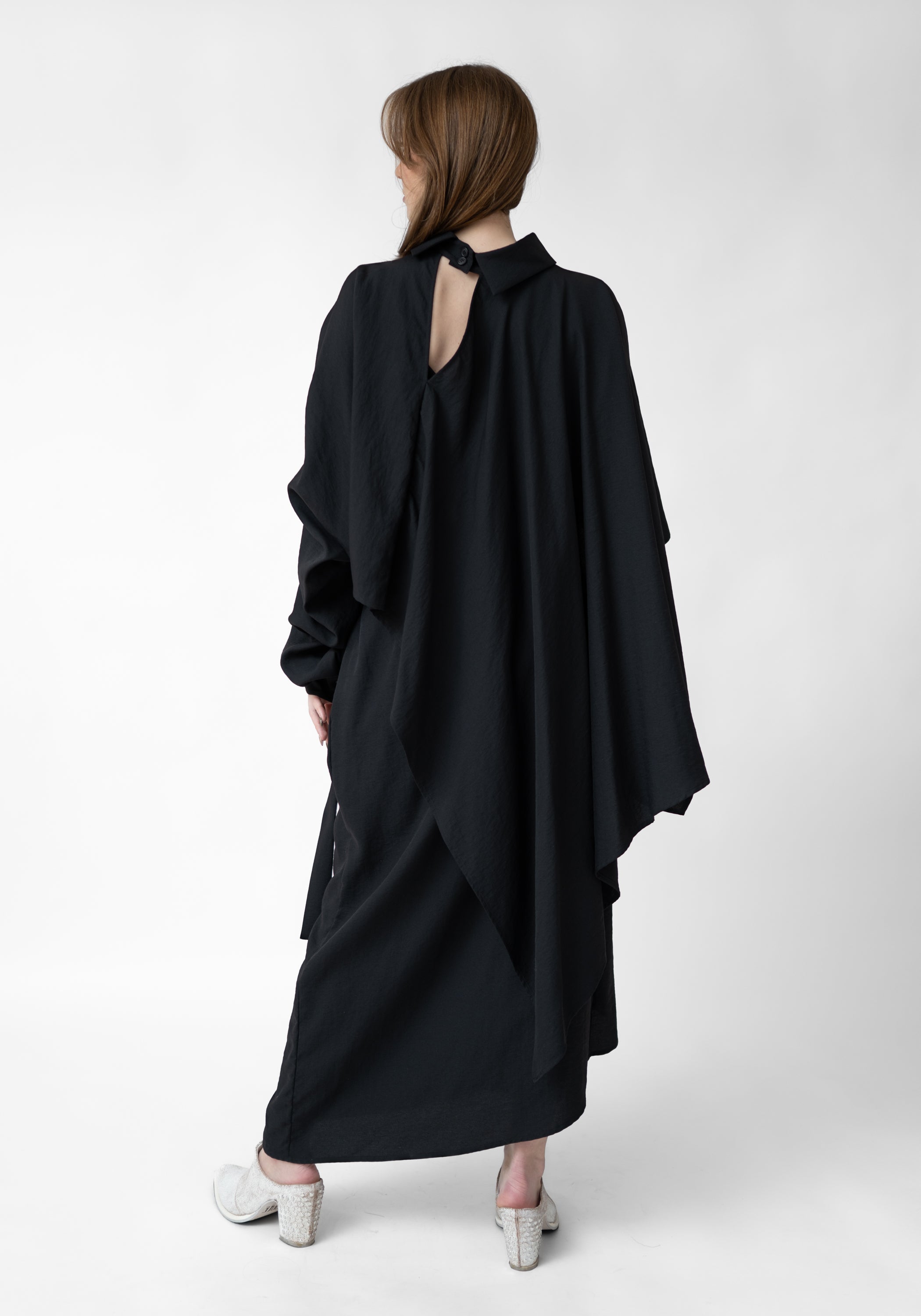 Asymmetric Open Shoulder Wrap Maxi Dress