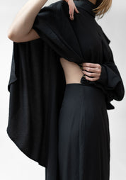 Asymmetric Open Shoulder Wrap Maxi Dress
