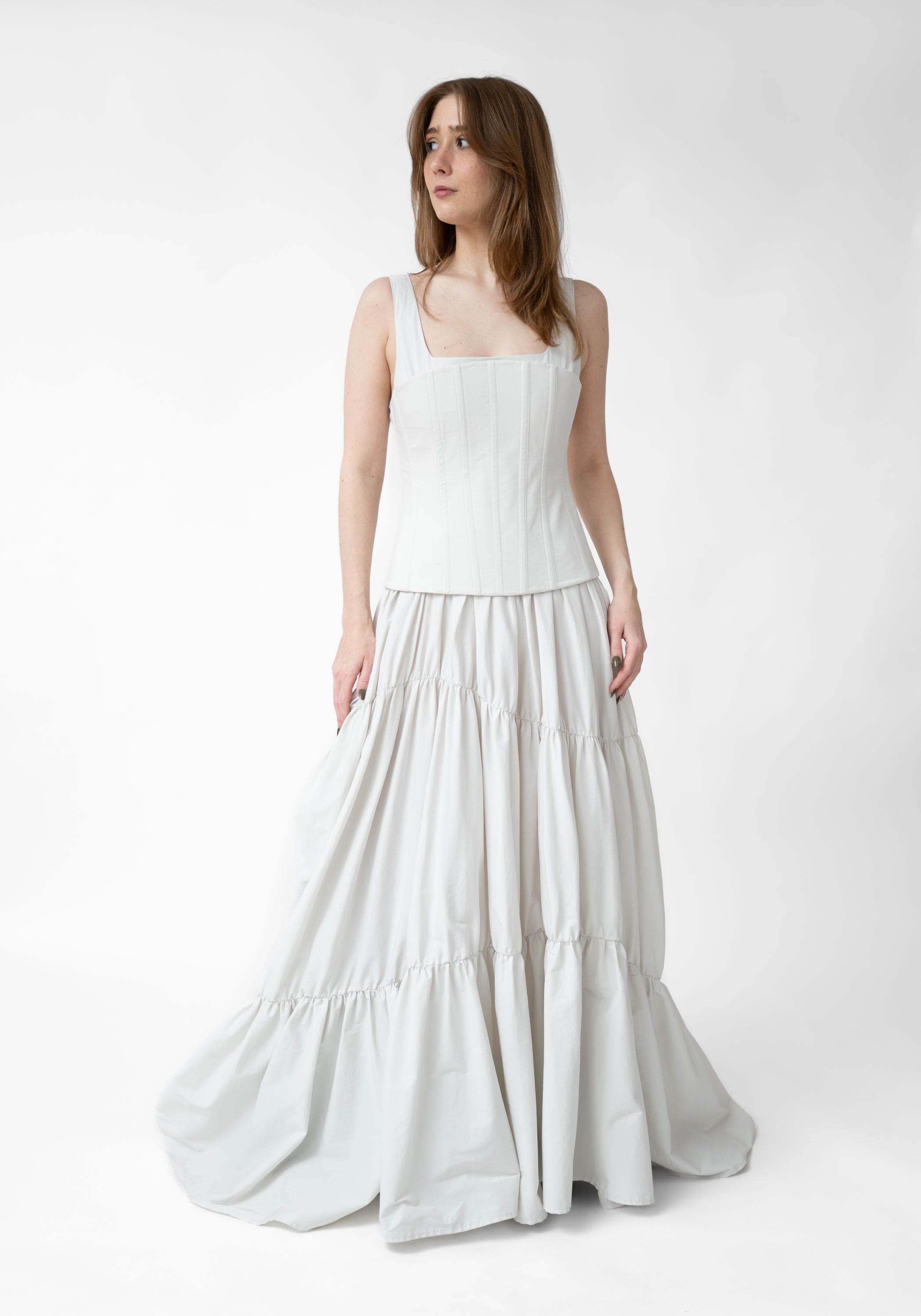 Corset Detail Tiered Skirt Maxi Dress