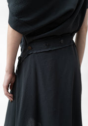 Asymmetric Draped Button Detail Wool Blend Mini Dress