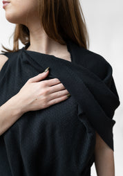 Asymmetric Draped Button Detail Wool Blend Mini Dress