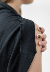 Asymmetric Draped Button Detail Wool Blend Mini Dress