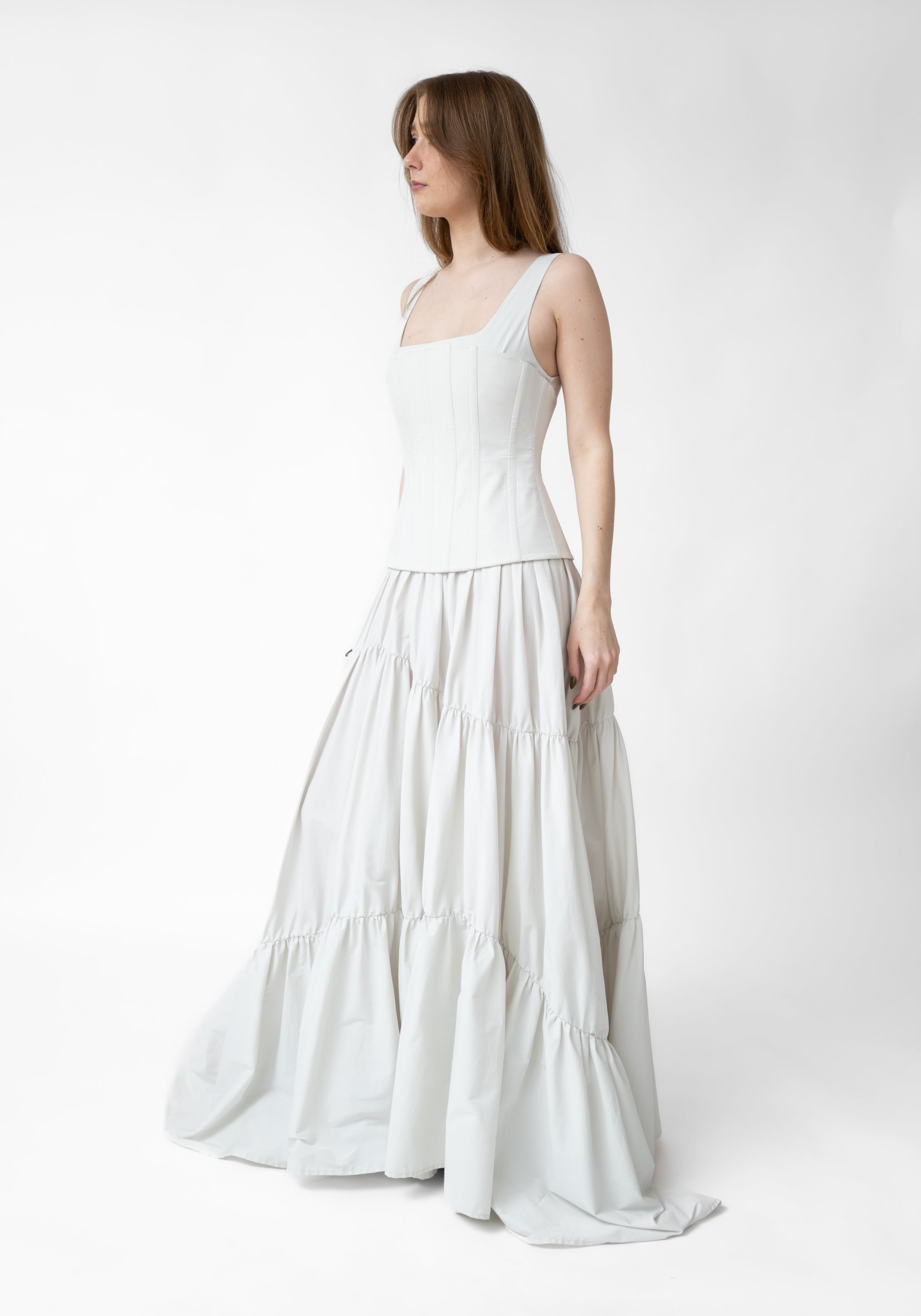 Corset Detail Tiered Skirt Maxi Dress