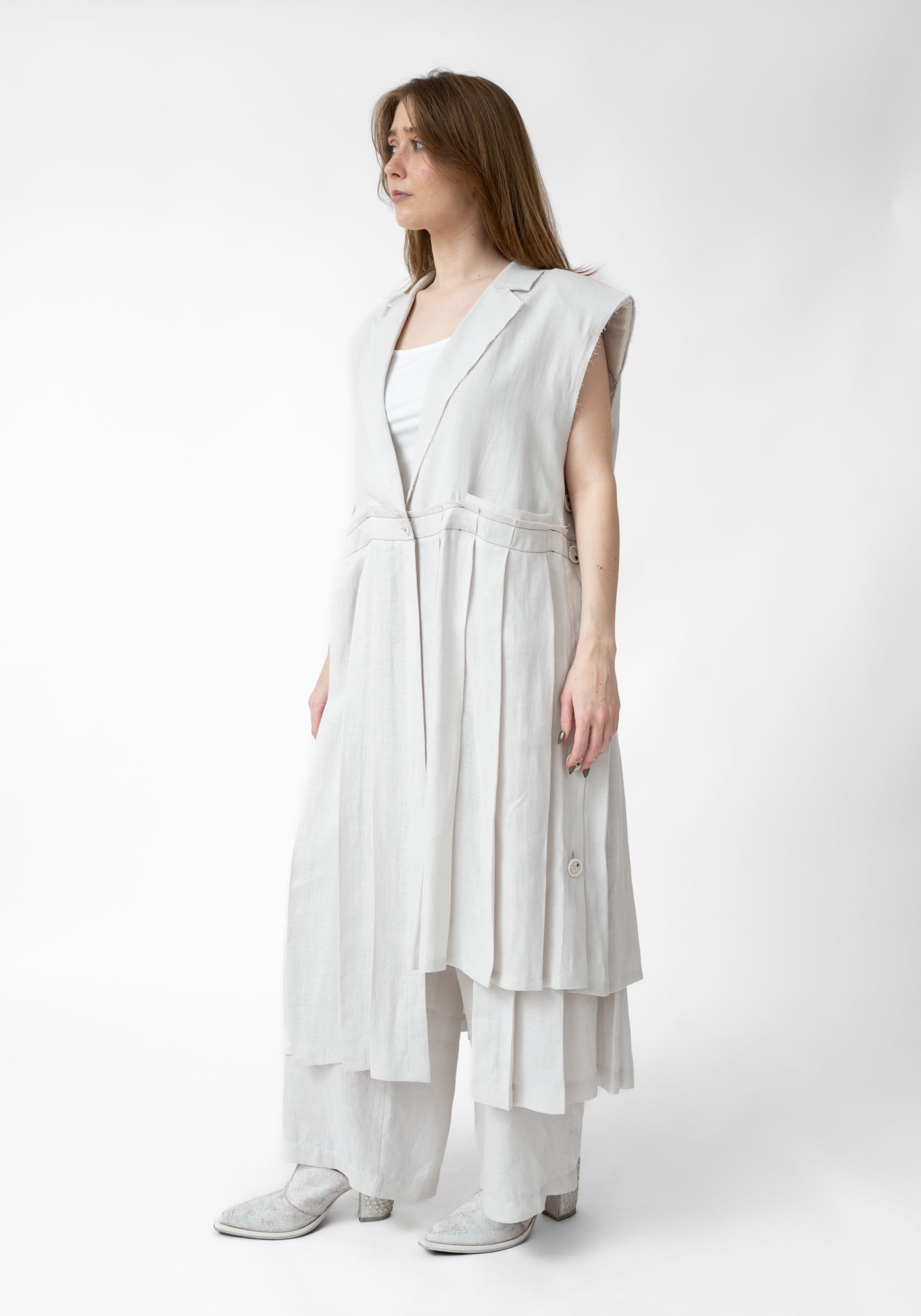 Button Side Sleeveless Paneled Blazer