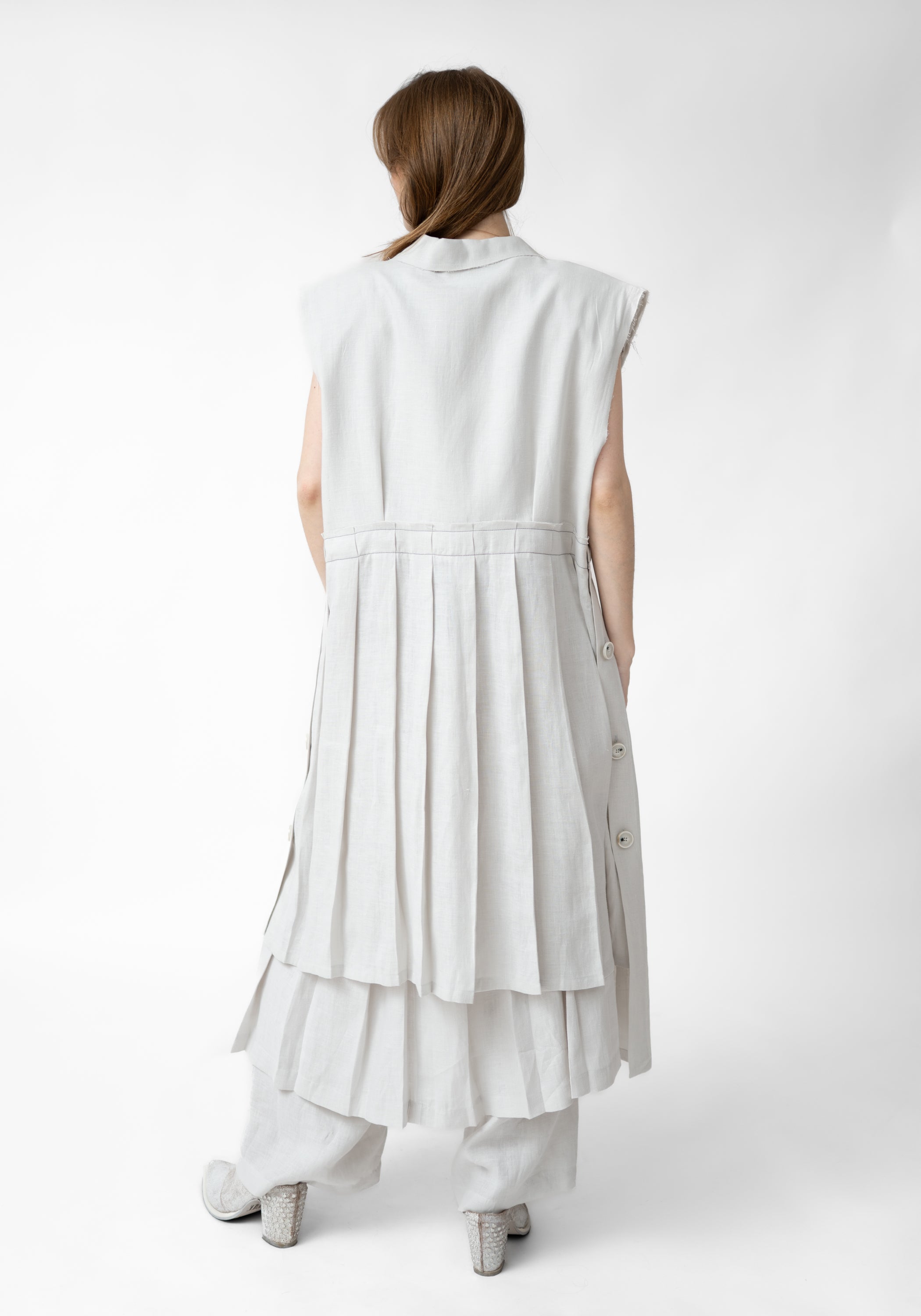 Button Side Sleeveless Paneled Blazer