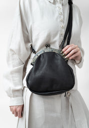 Large Pear Distressed Black Leather Bag