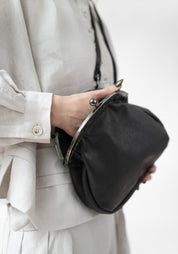 Large Pear Distressed Black Leather Bag