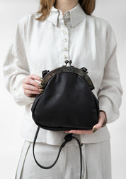 Large Pear Distressed Black Leather Bag