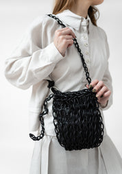Petite Knit Black Leather Bag