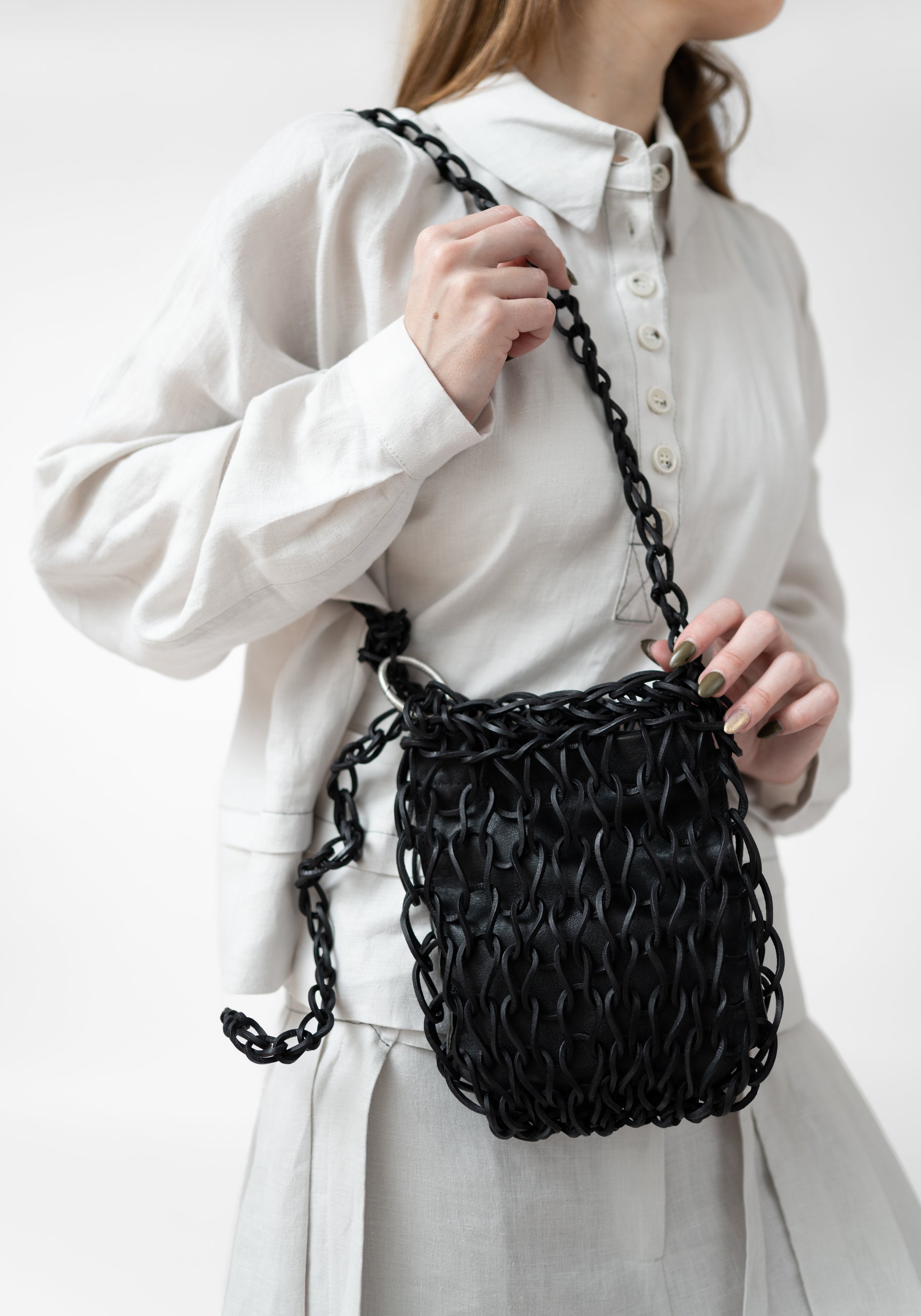 Petite Knit Black Leather Bag