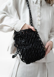 Petite Knit Black Leather Bag