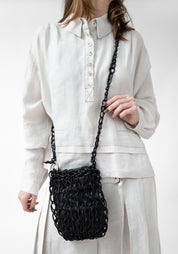 Petite Knit Black Leather Bag