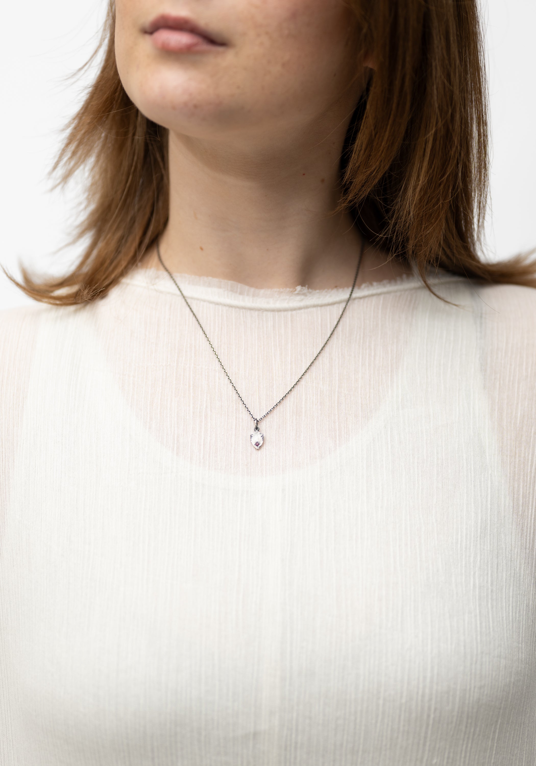 'Tiny Shield' Sterling and Ruby Necklace