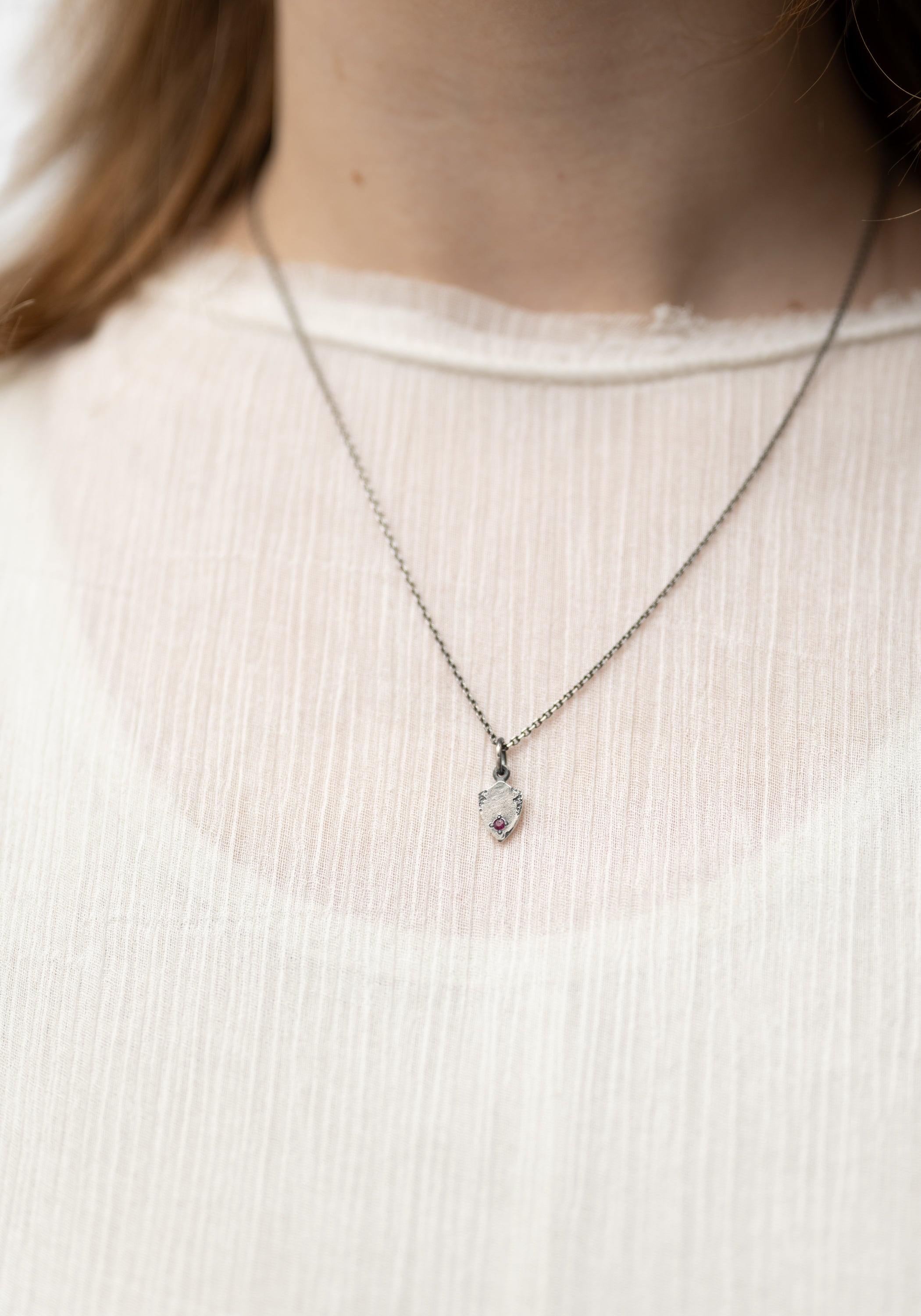 'Tiny Shield' Sterling and Ruby Necklace