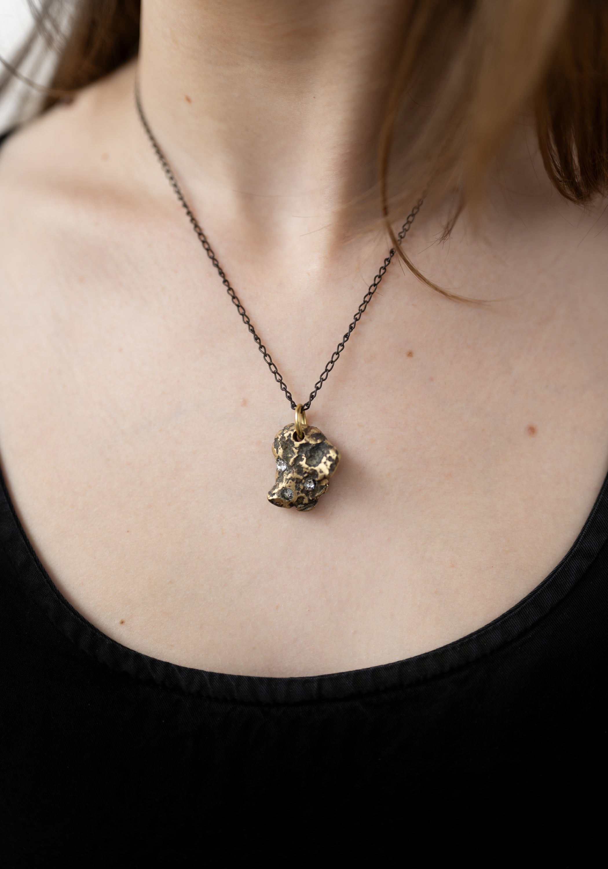 Chunky Pepita Patinated Brass Necklace - December Thieves