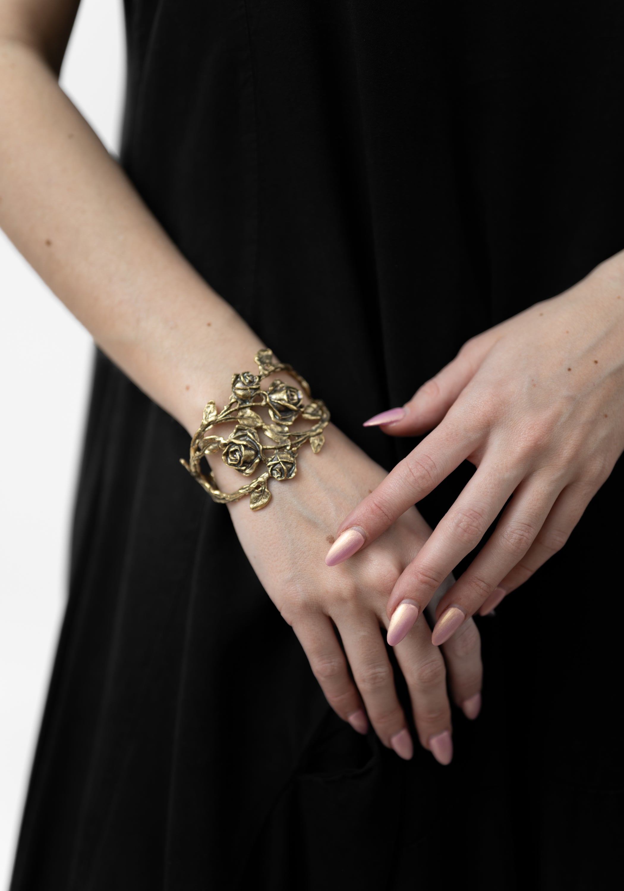 Brass Rose and Leaves Cuff - December Thieves