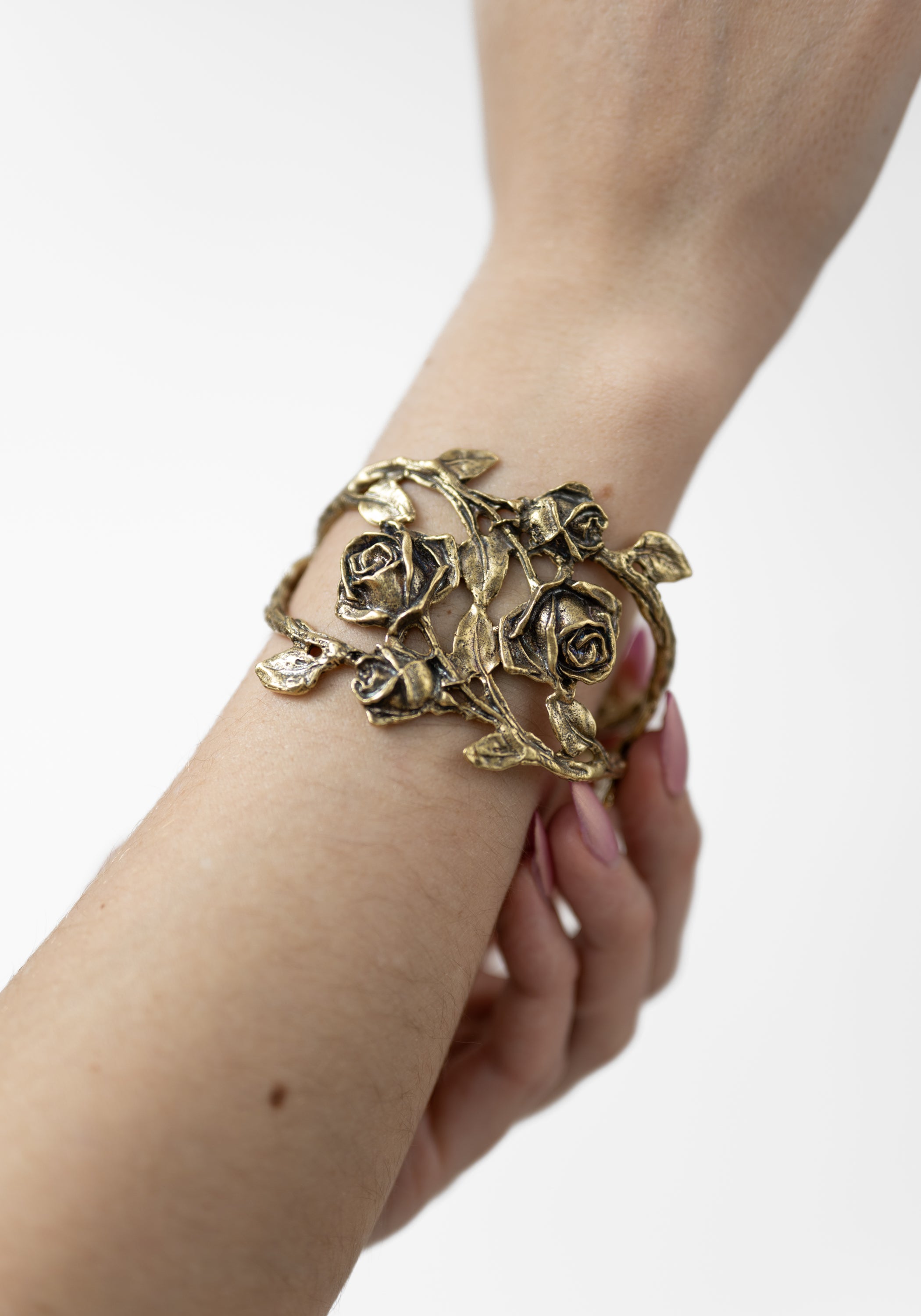 Brass Rose and Leaves Cuff - December Thieves
