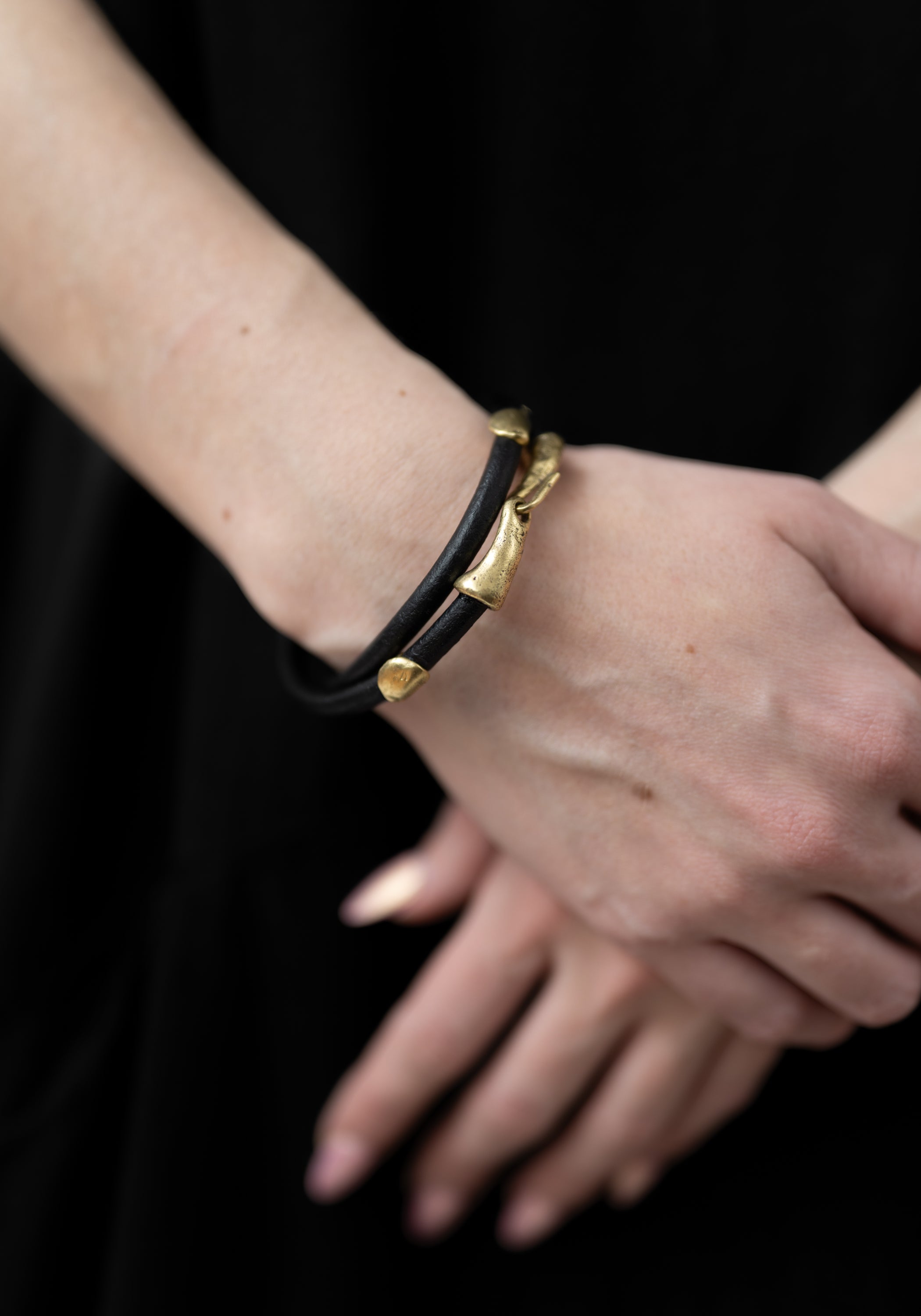 Brass Nugget Double Wrap Leather Bracelet - December Thieves