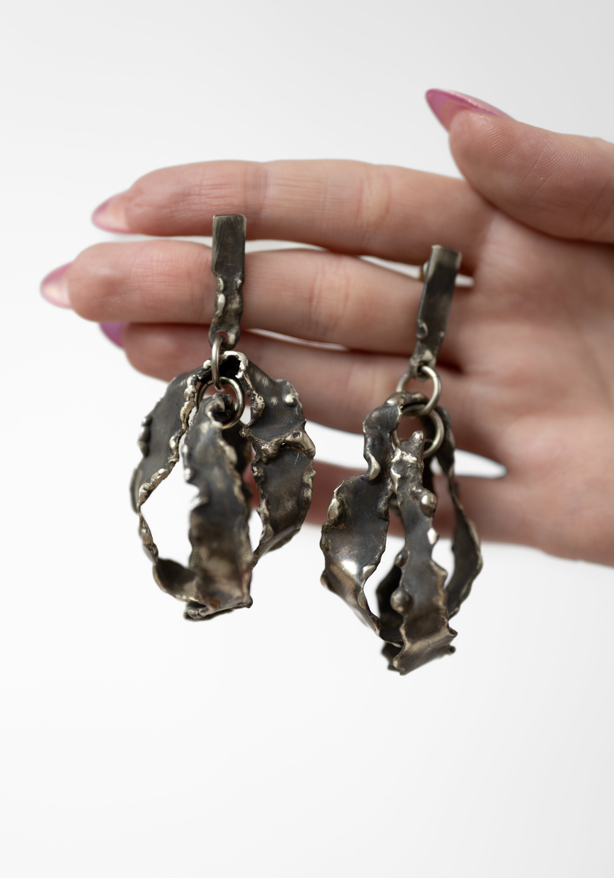 Crater Patinated White Brass Earrings - December Thieves