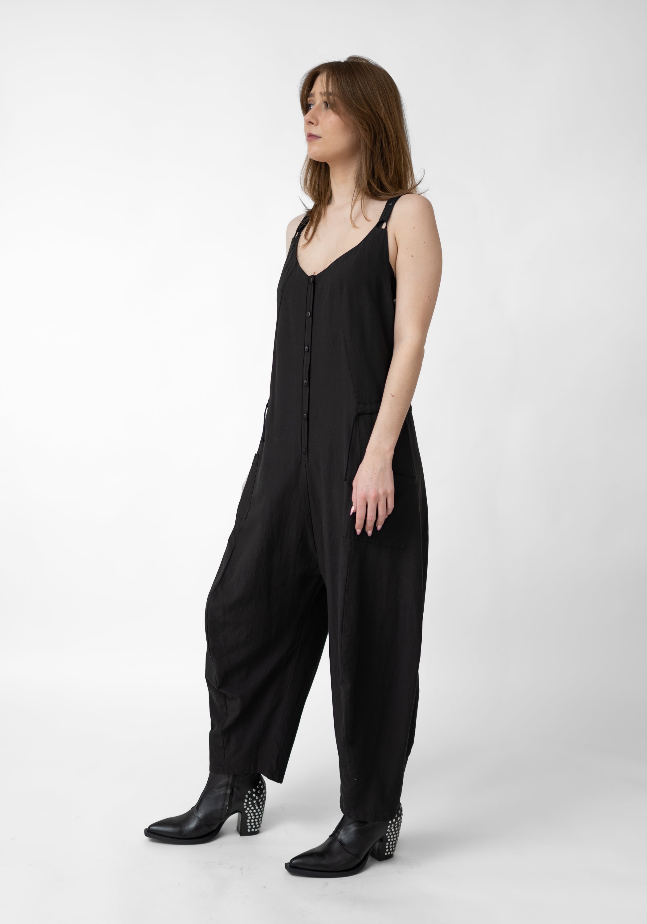 Tapered Leg Button Front Jumpsuit - December Thieves