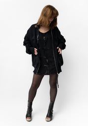 Oversized High Neck Bold Pockets Detail Bomber Jacket