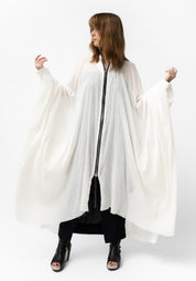 Oversized Semi-Sheer Textured Drop Shoulder Zip Front Jacket